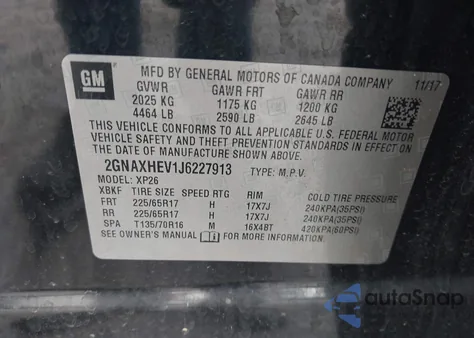 2018 Chevrolet Equinox Ls z USA, uszkodzony, nr VIN 2GNAXHEV1J6227913